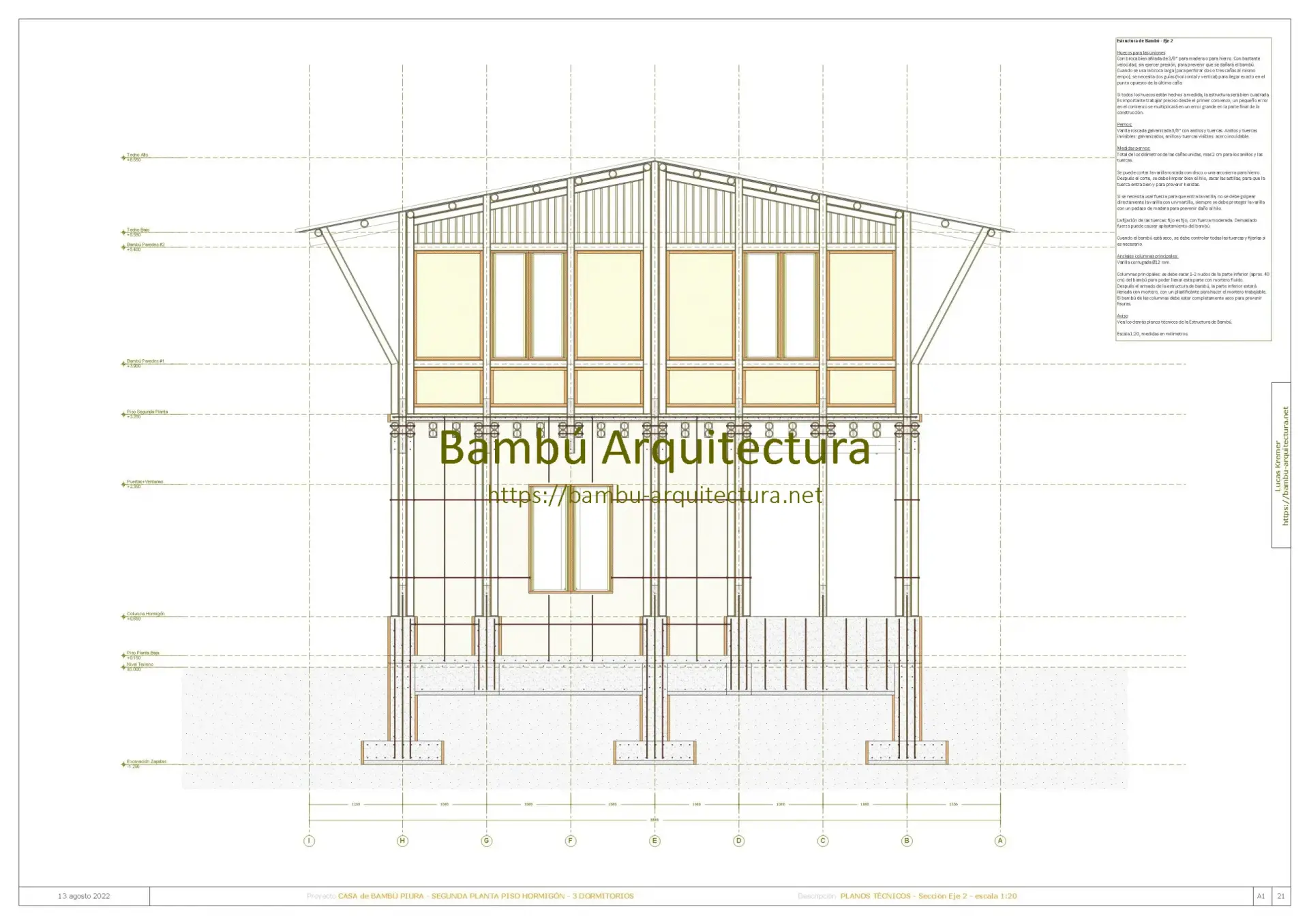 Casa de Bambú Piura 2PiHo Do3 - Corte Eje 2