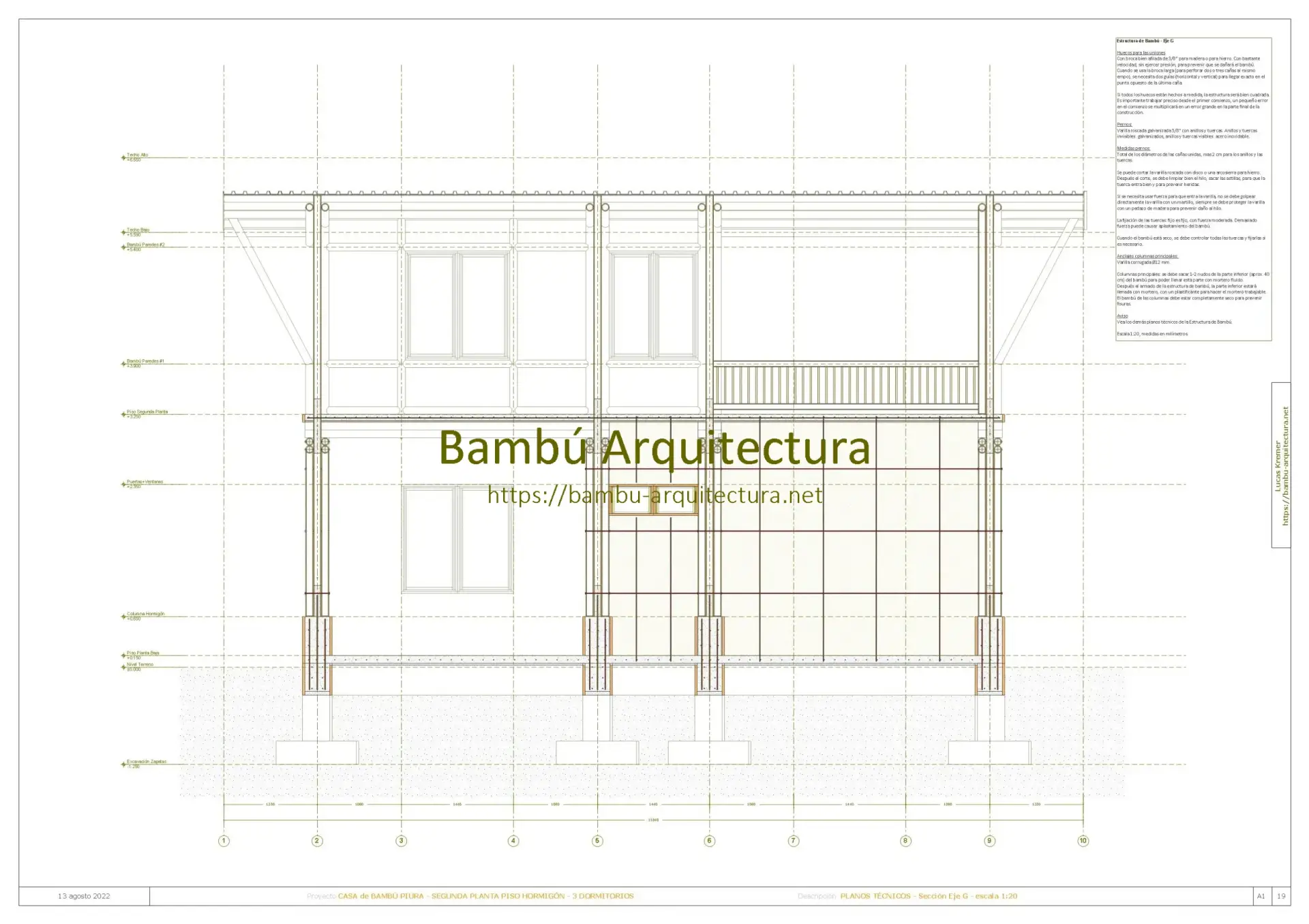 Casa de Bambú Piura 2PiHo Do3 - Corte Eje G