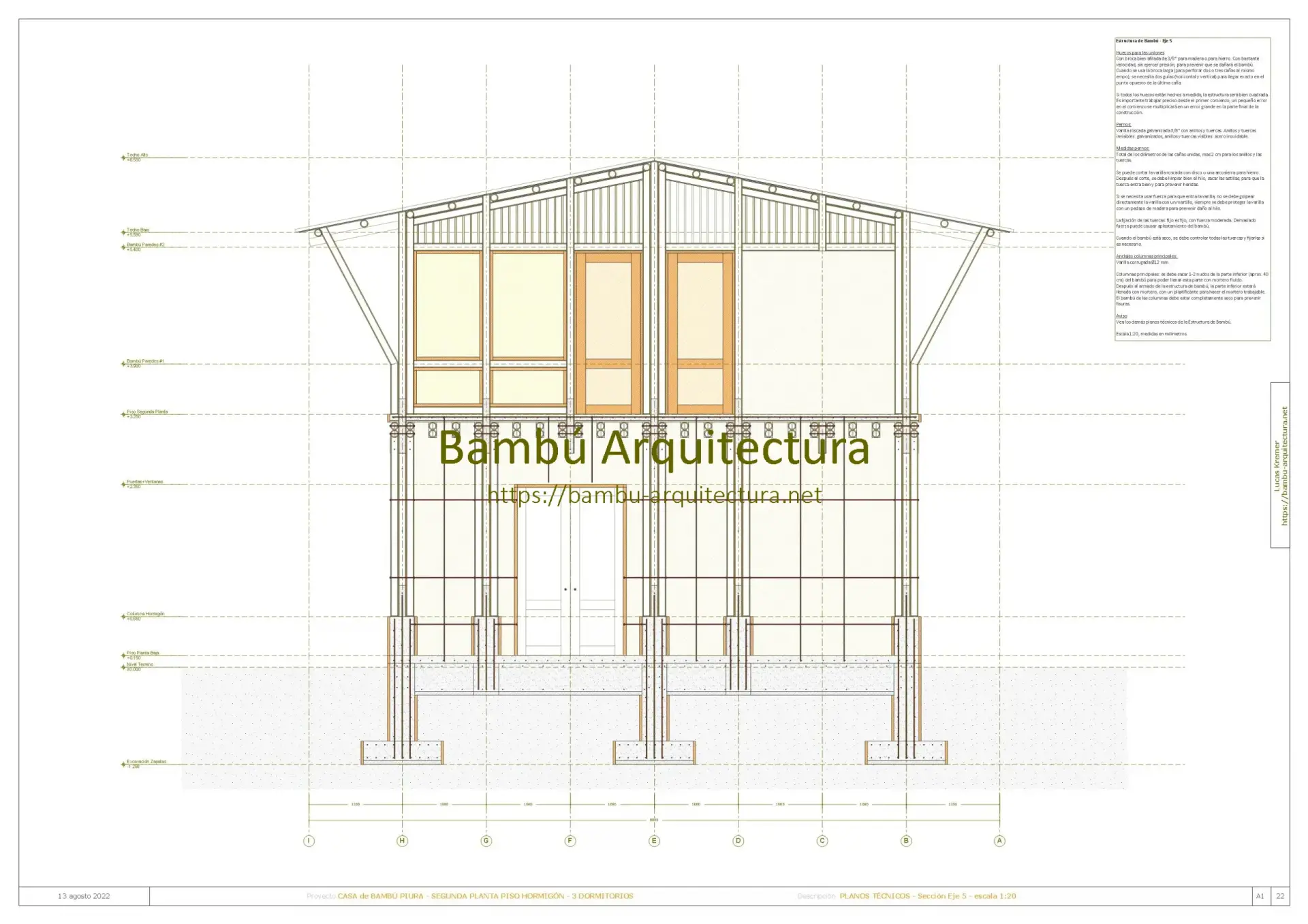 Casa de Bambú Piura 2PiHo Do3 - Corte Eje 5