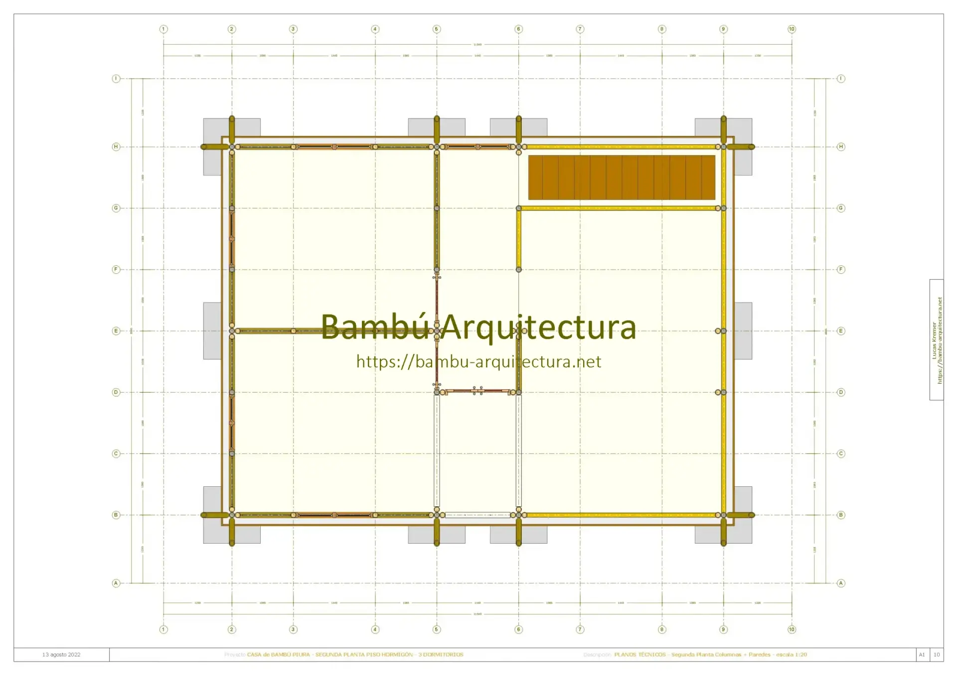 Casa de Bambú Piura 2PiHo Do3 - Segunda Planta Columnas + Paredes