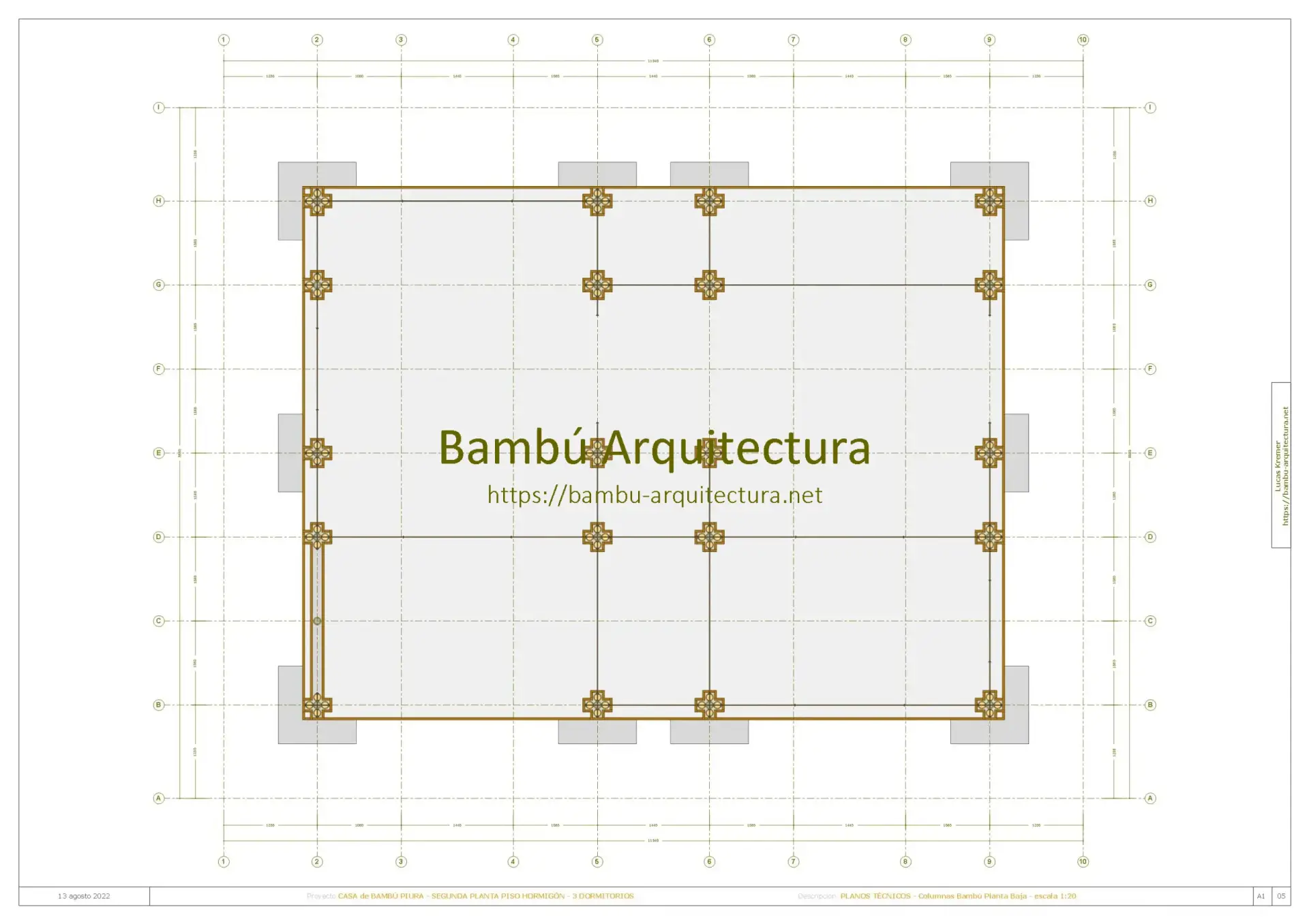 Casa de Bambú Piura 2PiHo Do3 - Columnas Bambú Planta Baja