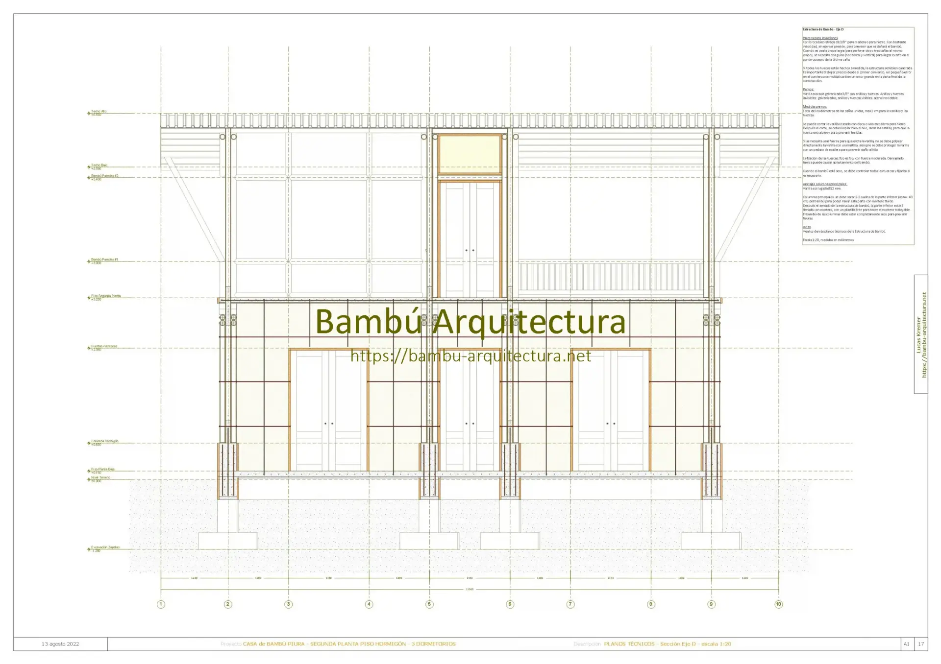 Casa de Bambú Piura 2PiHo Do3 - Corte Eje D