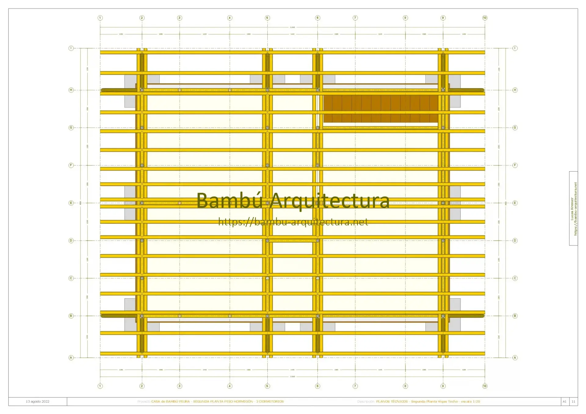 Casa de Bambú Piura 2PiHo Do3 - Segunda Planta Vigas Techo