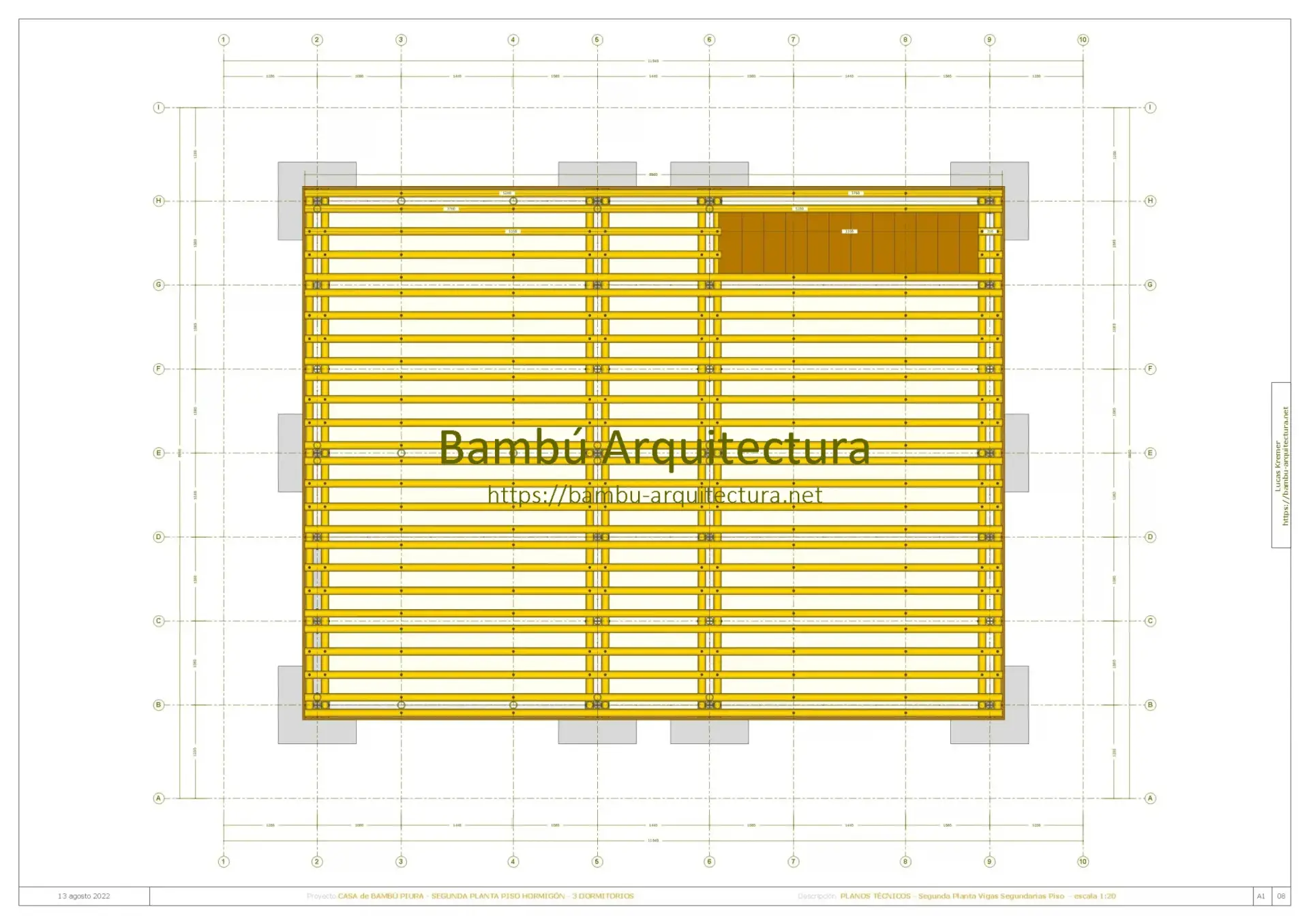 Casa de Bambú Piura 2PiHo Do3 - Segunda Planta Vigas Segundarias Piso