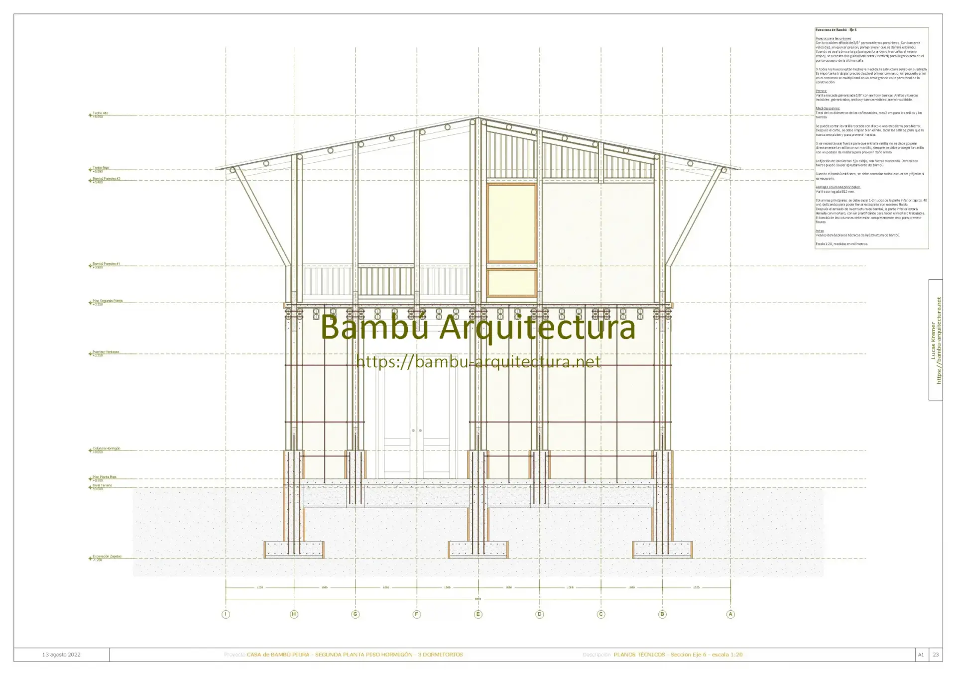 Casa de Bambú Piura 2PiHo Do3 - Corte Eje 6