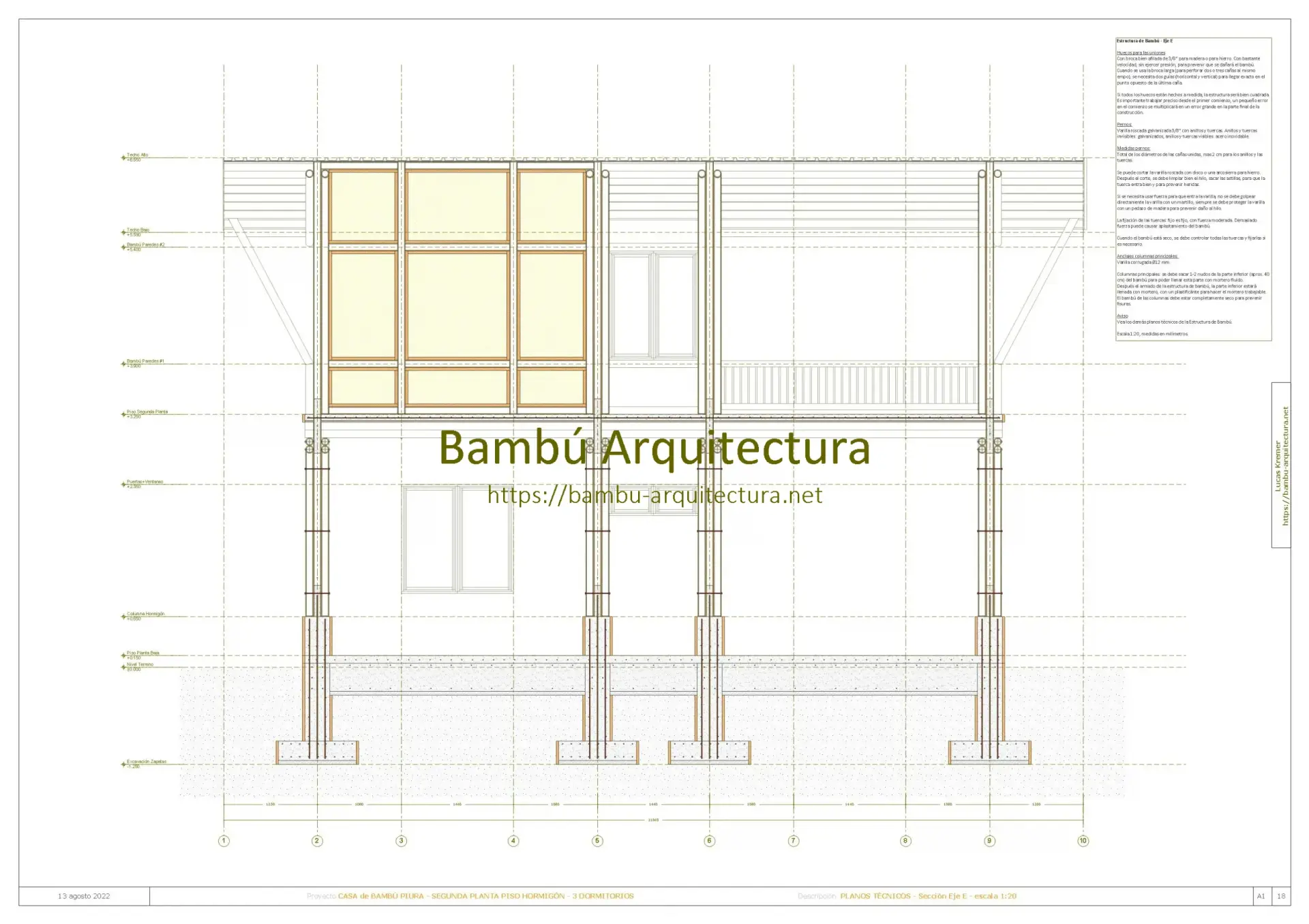 Casa de Bambú Piura 2PiHo Do3 - Corte Eje E